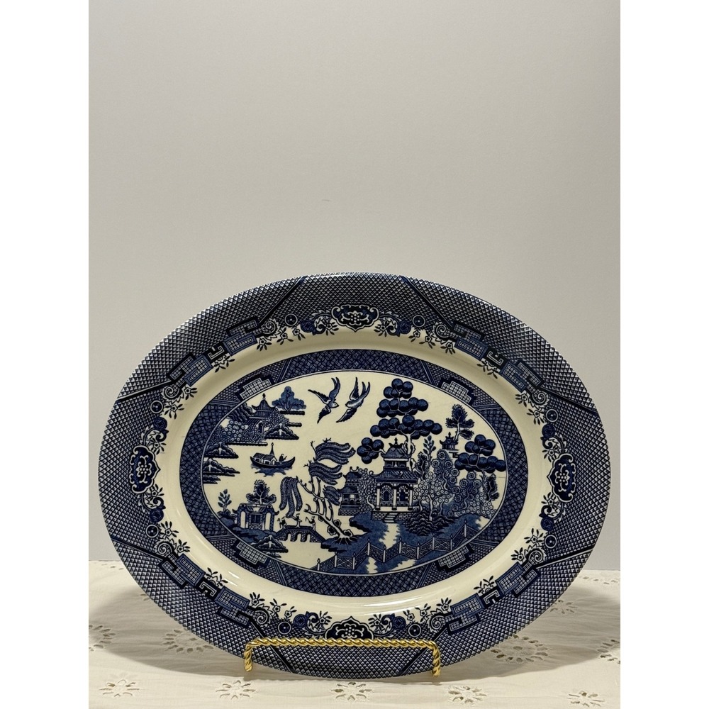 Churchill Blue Willow Serving Platter 14.5 Inch Oval Fine English Earthenware